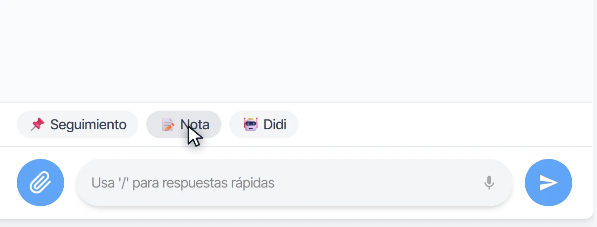 Botón Nota arriba del cuadro de texto de la conversación