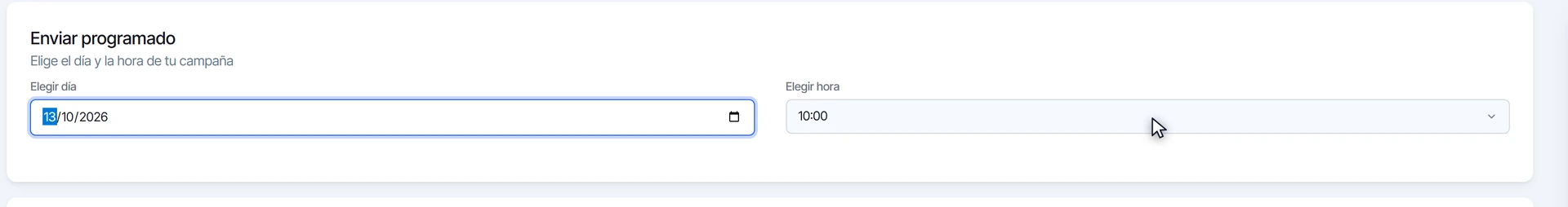 Tarjeta Enviar programado con el día y la hora elegidos