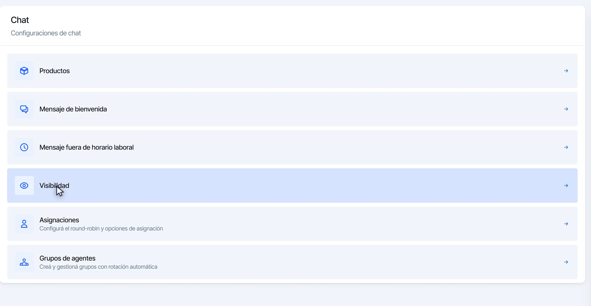 Configuración del chat con la opción Visibilidad
