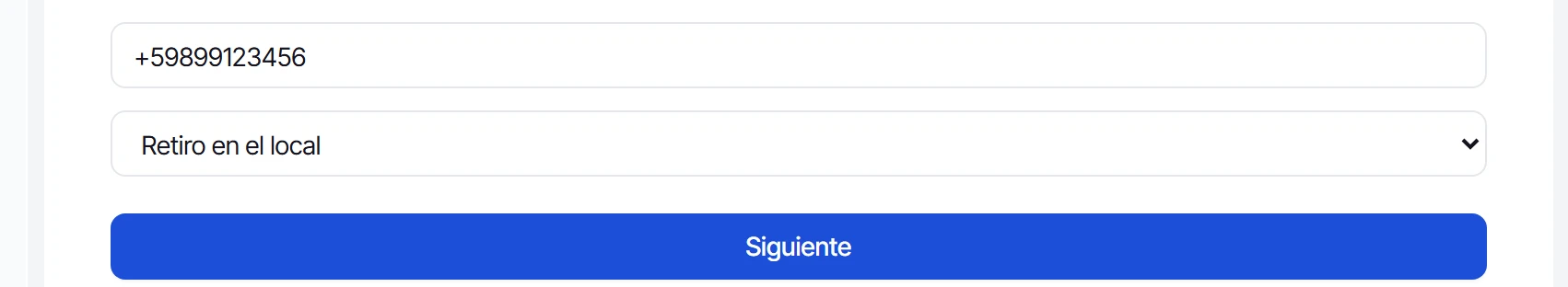 Selector de entrega con Retiro en el local, la opción que viene elegida
