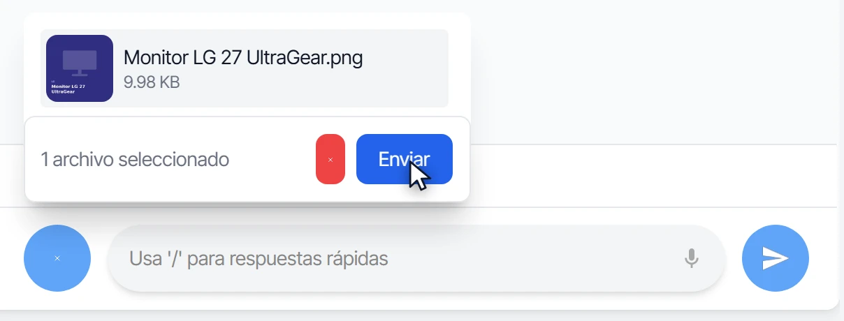 Vista previa del archivo seleccionado con su tamaño y el botón Enviar
