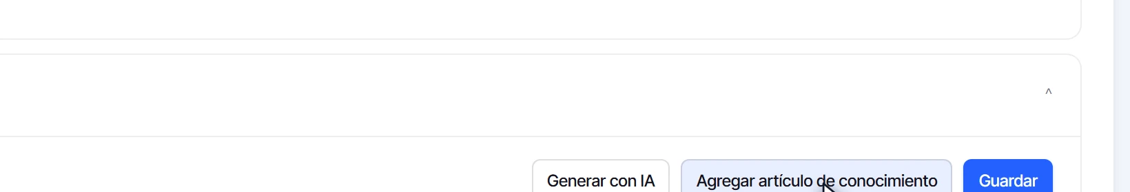 Botones Generar con IA, Agregar artículo de conocimiento y Guardar sobre el prompt