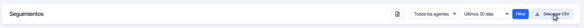 Cursor sobre el botón Descargar CSV del reporte de Seguimientos