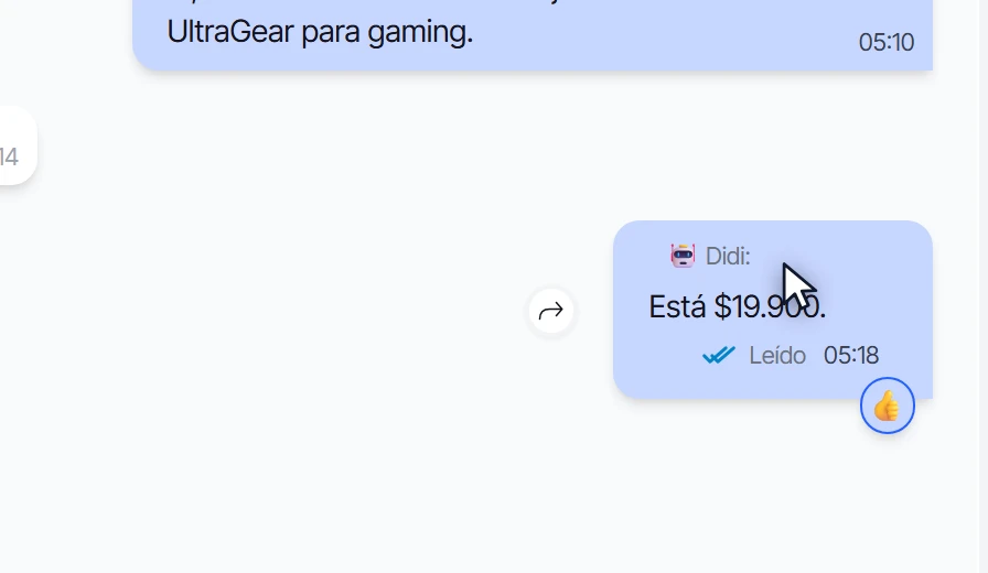 Mensaje enviado con el estado Leído, la hora y el nombre de quien lo envió debajo