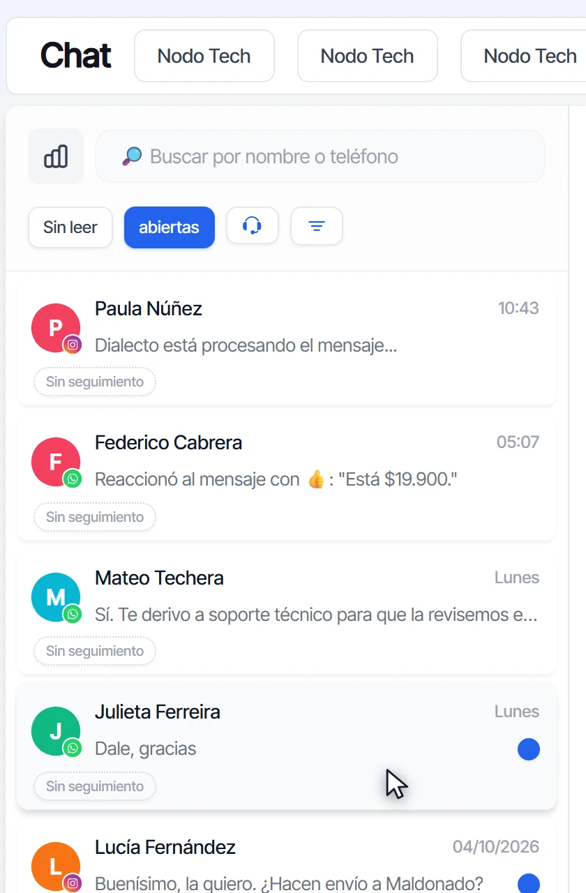 Conversación de Julieta Ferreira con el punto azul de no leída en la lista