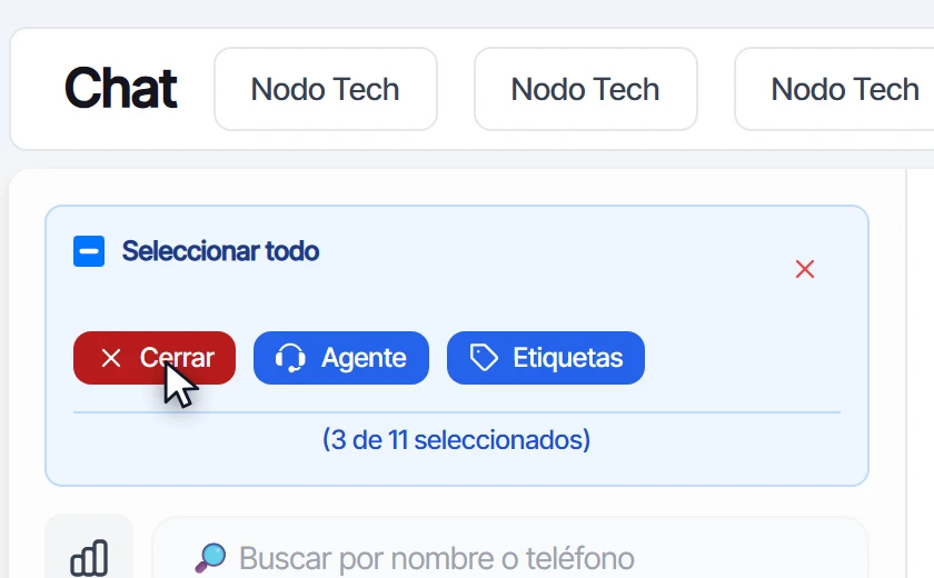 Botón rojo Cerrar en la barra de selección, sobre las conversaciones marcadas