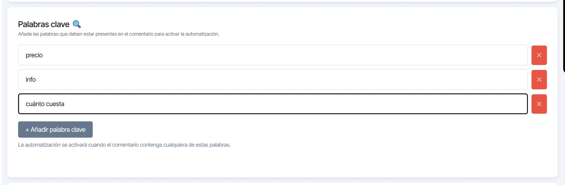 Tres palabras clave cargadas: precio, info y cuánto cuesta