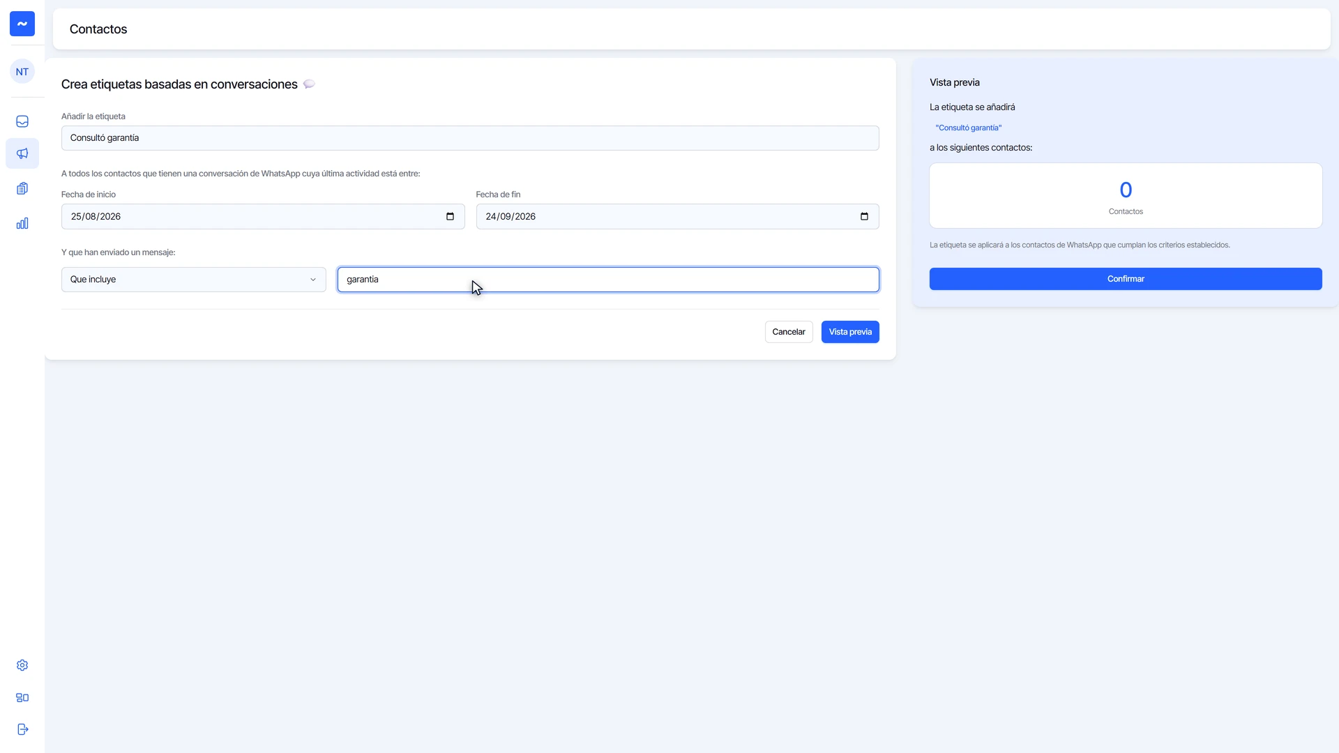 Criterio Que incluye con la palabra garantía en el contenido del mensaje