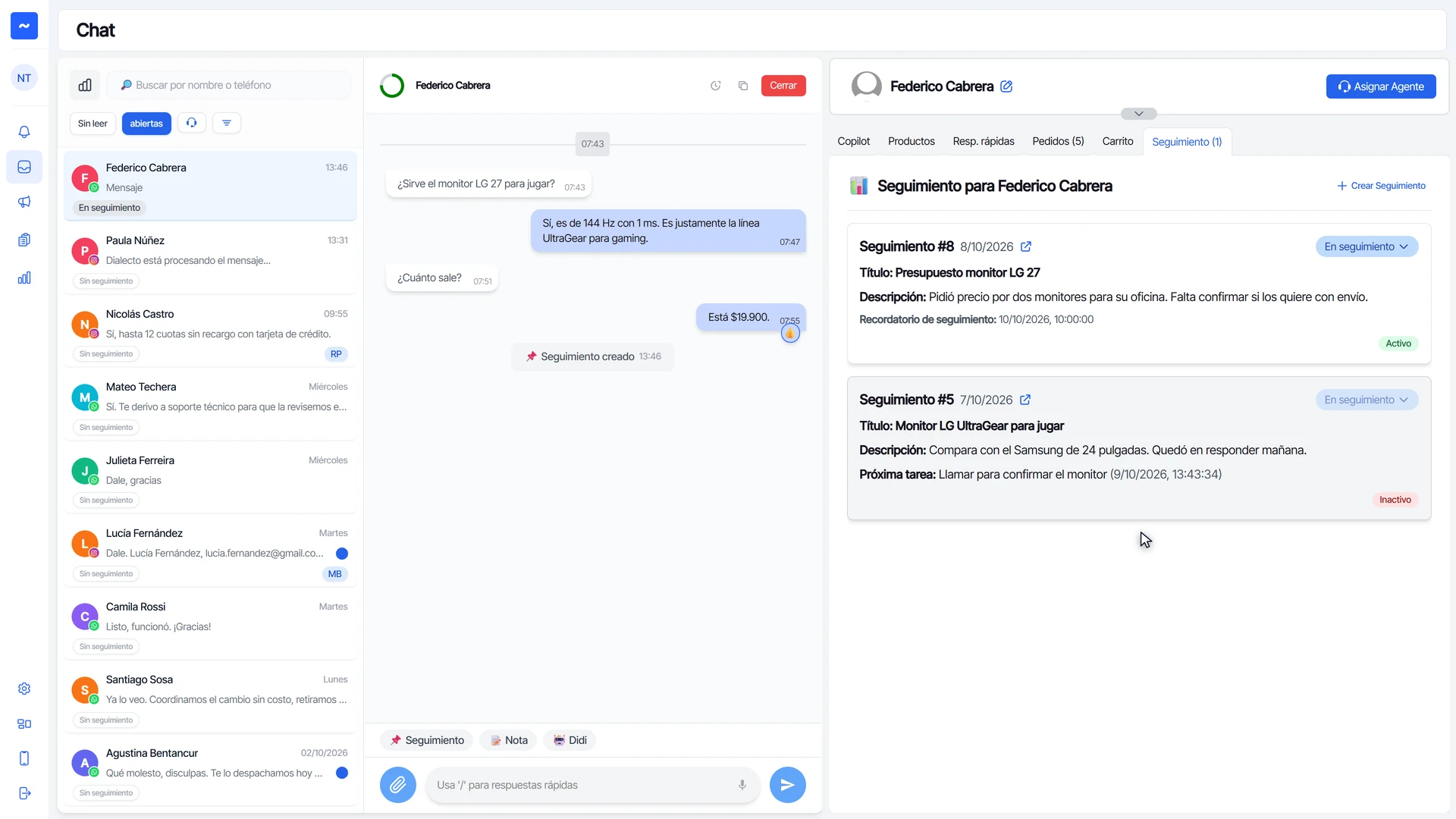 Seguimiento nuevo activo y el anterior marcado como Inactivo