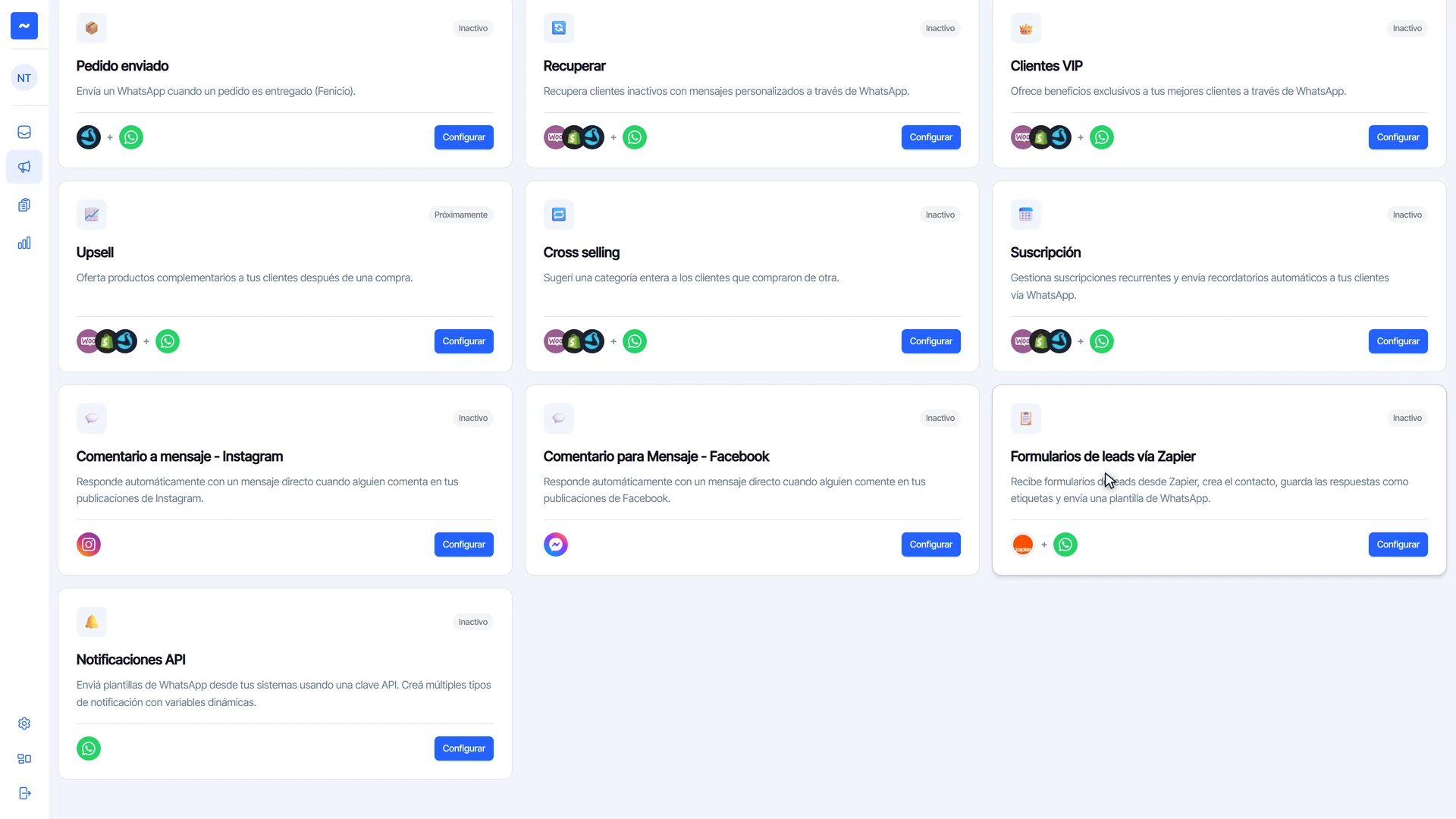 Tarjetas de Comentario a mensaje de Instagram y Facebook y de Formularios de leads vía Zapier